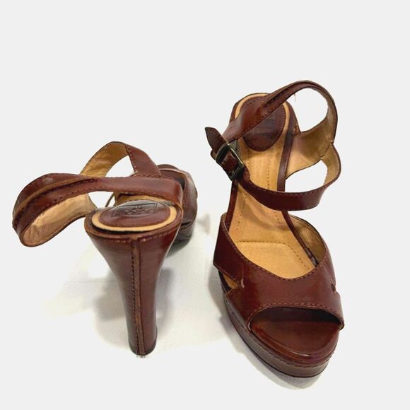 Frye Samantha Seam brown leather ankle strap platform heel sandal - Picture 6 of 10